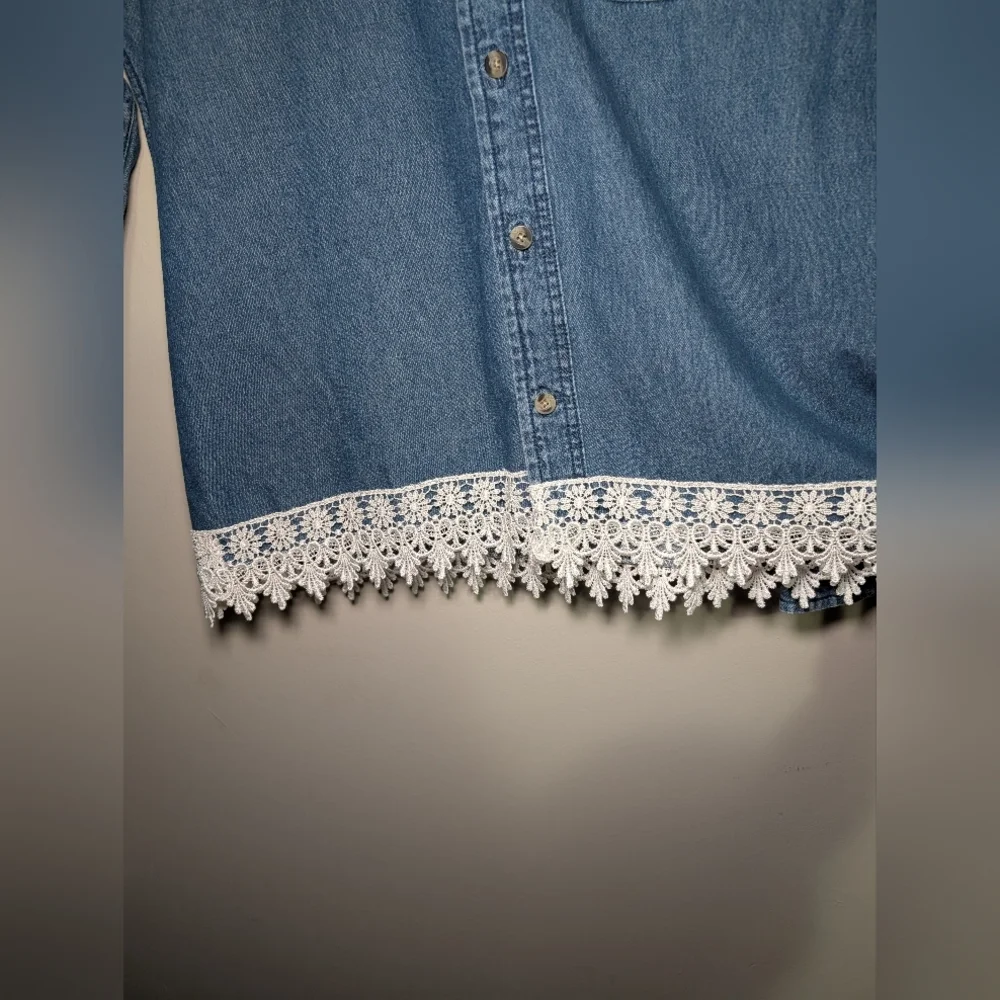 Blue Denim Shirt with Lace embroidery‎ Size M